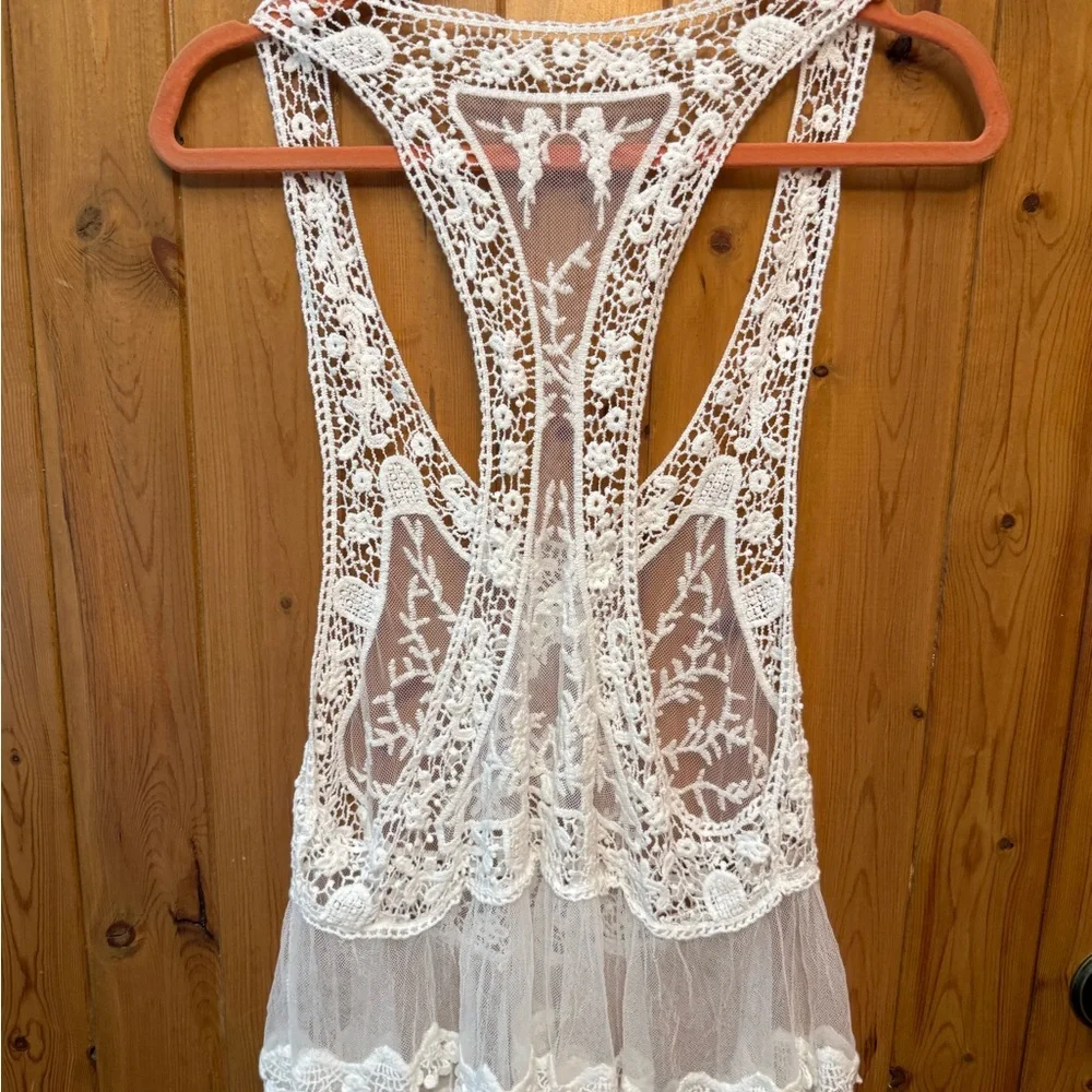 Elegant White Lace Swim Coverup - Picture 1 of 2